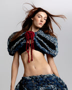 KROMANOX ART002 Braided Bloom Skirt in motion, showing layered braided denim movement and texture