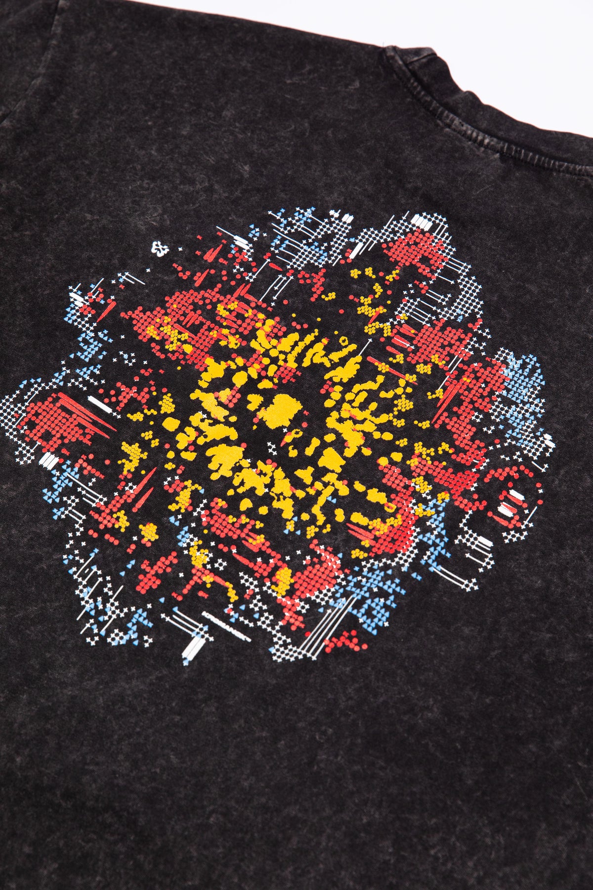 Detail of soft-hand multi-color screen print on KROMANOX SPC012 Bloom Trace T-shirt